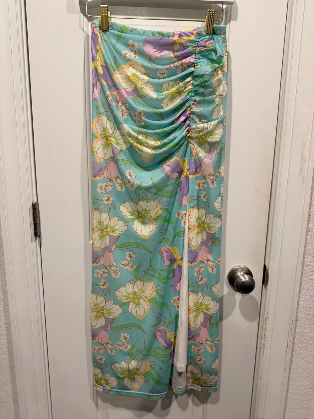 Anthropologie Self Contrast NWT Floral Ruched Maxi Skirt S